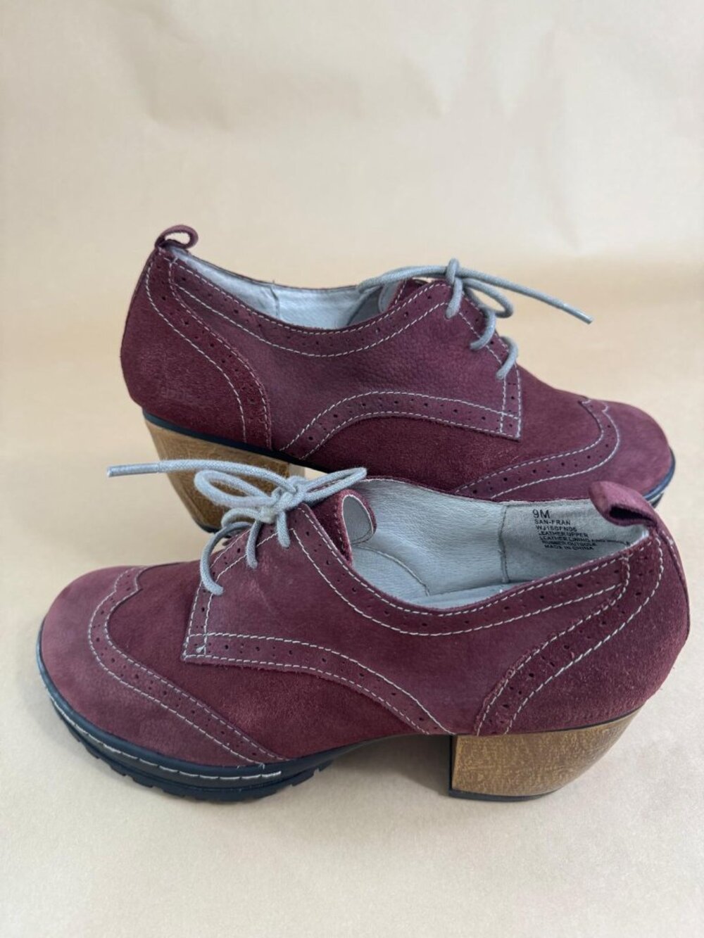 Jambu Women's Lace-up Heeled Burgundy Suede Oxford Style Shoes Size 9M